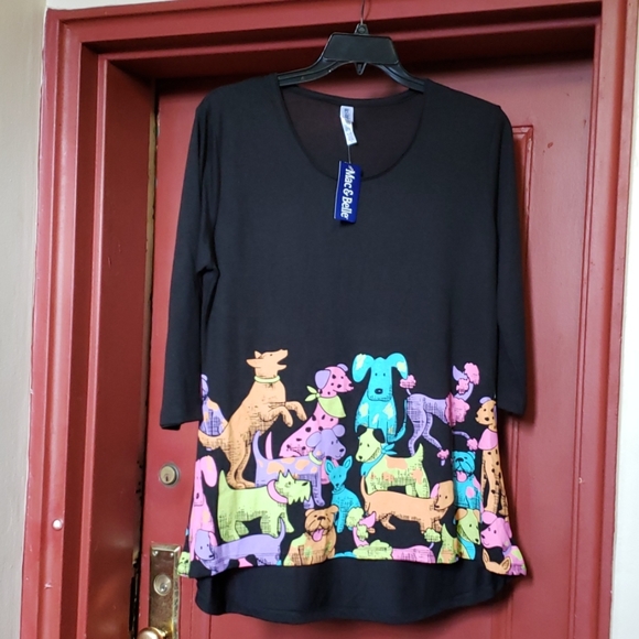 MAC & BELLE Tops - Women Dog Club Scoop Neck Tunic Top Size 2X